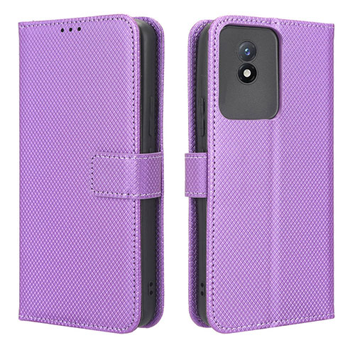 Leather Case Stands Flip Cover Holder BY1 for Vivo Y02 Purple