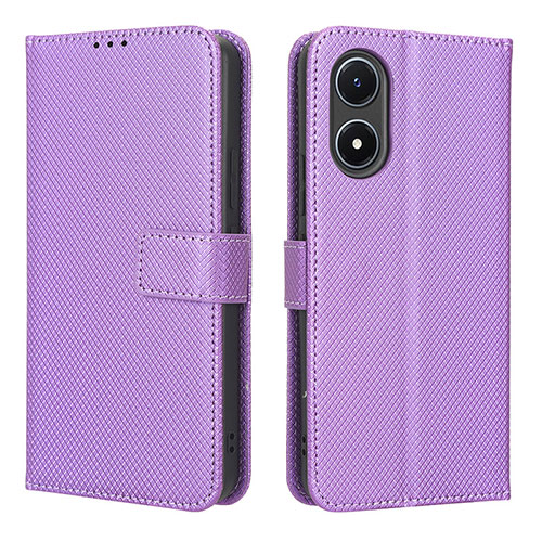 Leather Case Stands Flip Cover Holder BY1 for Vivo Y02S Purple