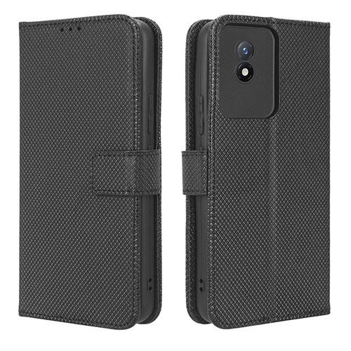 Leather Case Stands Flip Cover Holder BY1 for Vivo Y02t Black