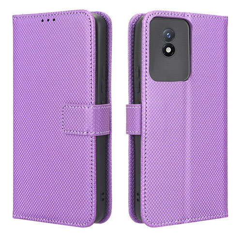 Leather Case Stands Flip Cover Holder BY1 for Vivo Y11 (2023) Purple