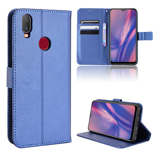 Leather Case Stands Flip Cover Holder BY1 for Vivo Y12 Blue