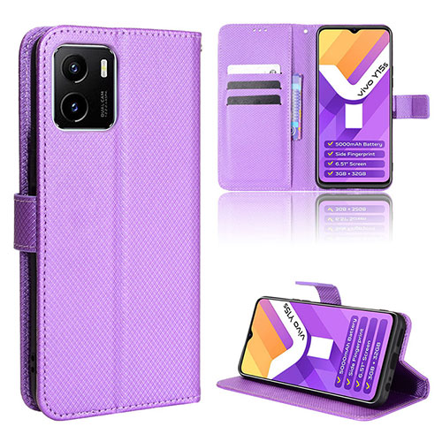 Leather Case Stands Flip Cover Holder BY1 for Vivo Y15A Purple