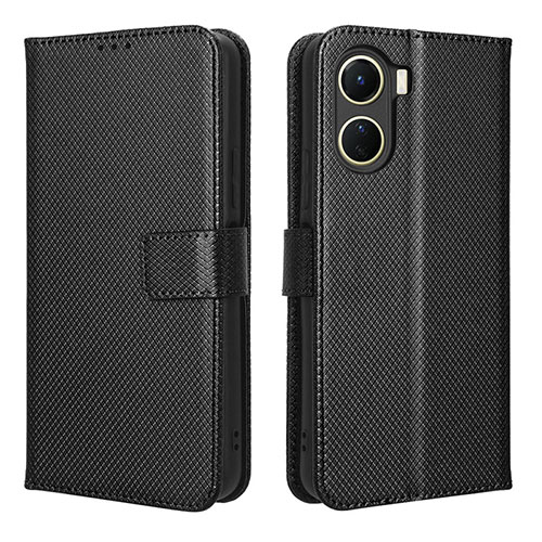 Leather Case Stands Flip Cover Holder BY1 for Vivo Y16 Black