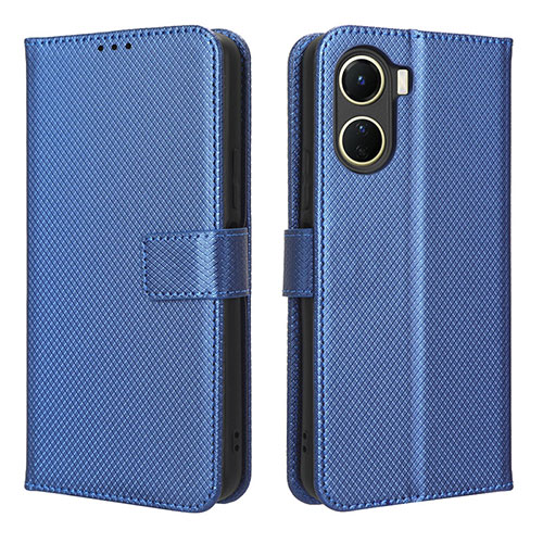 Leather Case Stands Flip Cover Holder BY1 for Vivo Y16 Blue