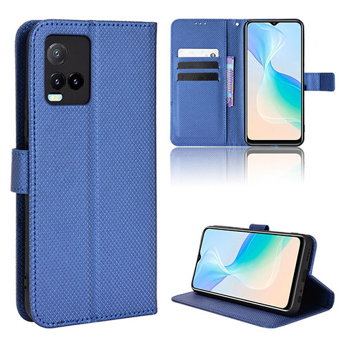 Leather Case Stands Flip Cover Holder BY1 for Vivo Y21a Blue