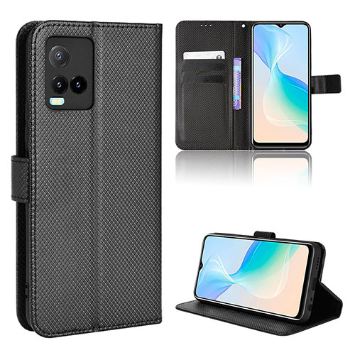 Leather Case Stands Flip Cover Holder BY1 for Vivo Y21e Black