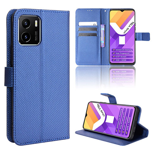 Leather Case Stands Flip Cover Holder BY1 for Vivo Y32t Blue