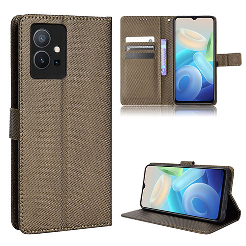 Leather Case Stands Flip Cover Holder BY1 for Vivo Y33e 5G Brown