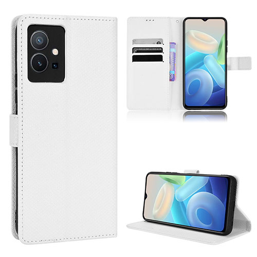 Leather Case Stands Flip Cover Holder BY1 for Vivo Y33e 5G White