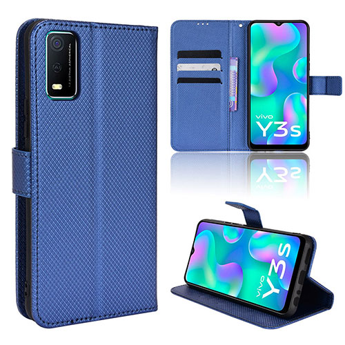 Leather Case Stands Flip Cover Holder BY1 for Vivo Y3s (2021) Blue