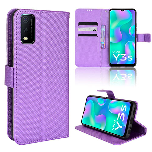 Leather Case Stands Flip Cover Holder BY1 for Vivo Y3s (2021) Purple