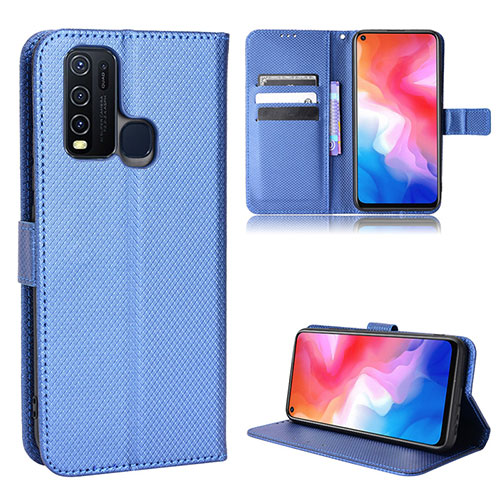 Leather Case Stands Flip Cover Holder BY1 for Vivo Y50 Blue