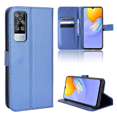 Leather Case Stands Flip Cover Holder BY1 for Vivo Y51 (2021) Blue