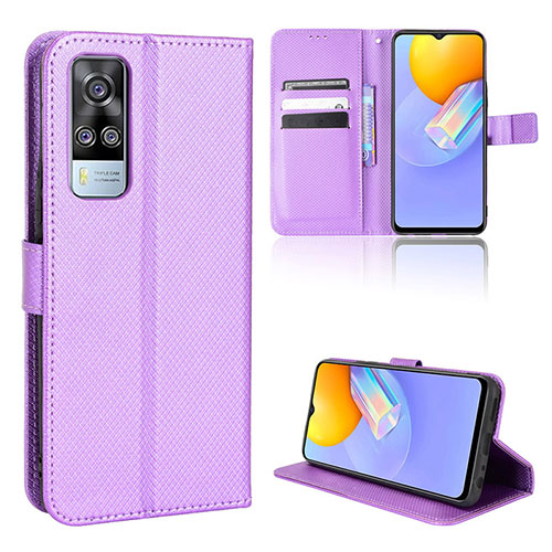 Leather Case Stands Flip Cover Holder BY1 for Vivo Y51 (2021) Purple