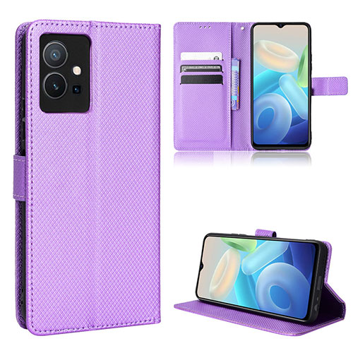 Leather Case Stands Flip Cover Holder BY1 for Vivo Y52t 5G Purple