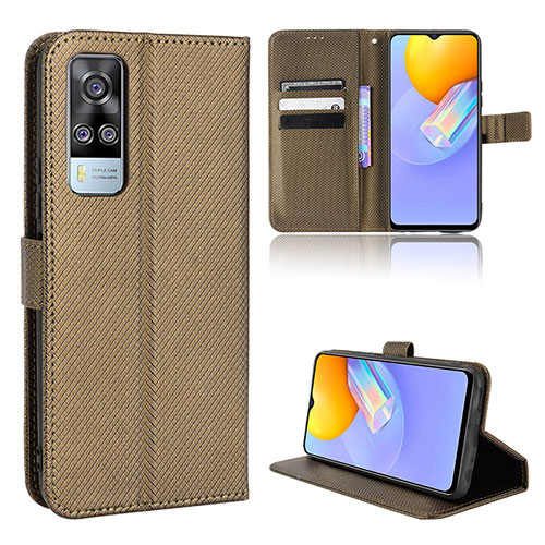 Leather Case Stands Flip Cover Holder BY1 for Vivo Y53s NFC Brown
