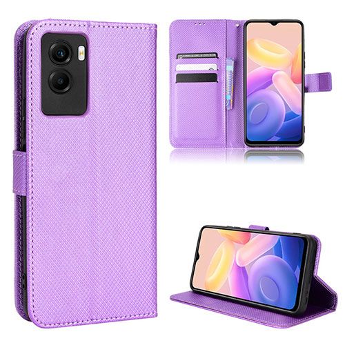 Leather Case Stands Flip Cover Holder BY1 for Vivo Y55s (2021) Purple