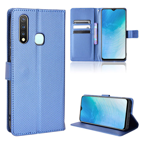 Leather Case Stands Flip Cover Holder BY1 for Vivo Y5s Blue