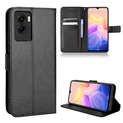 Leather Case Stands Flip Cover Holder BY1 for Vivo Y72t Black