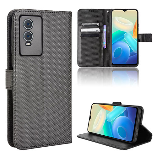 Leather Case Stands Flip Cover Holder BY1 for Vivo Y74s 5G Black