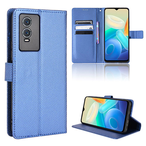 Leather Case Stands Flip Cover Holder BY1 for Vivo Y74s 5G Blue