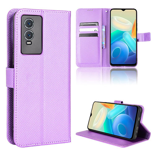 Leather Case Stands Flip Cover Holder BY1 for Vivo Y74s 5G Purple