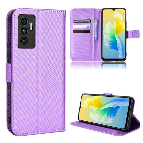 Leather Case Stands Flip Cover Holder BY1 for Vivo Y75 4G Purple