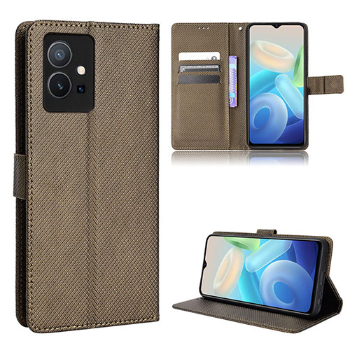 Leather Case Stands Flip Cover Holder BY1 for Vivo Y75 5G Brown