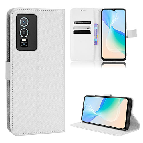 Leather Case Stands Flip Cover Holder BY1 for Vivo Y76 5G White