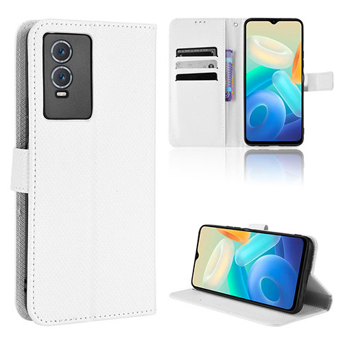 Leather Case Stands Flip Cover Holder BY1 for Vivo Y76s 5G White