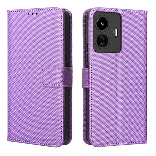 Leather Case Stands Flip Cover Holder BY1 for Vivo Y77e 5G Purple