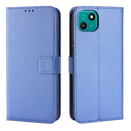 Leather Case Stands Flip Cover Holder BY1 for Wiko T10 Blue