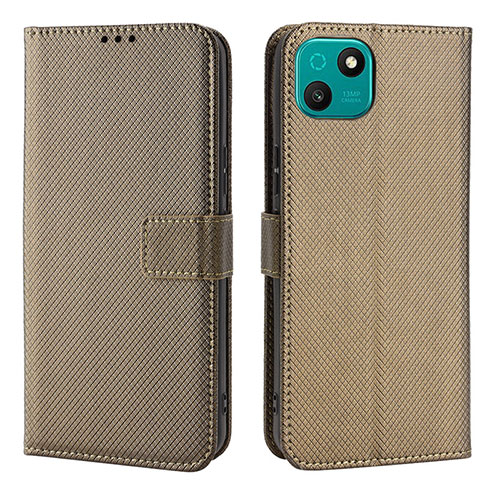 Leather Case Stands Flip Cover Holder BY1 for Wiko T10 Brown