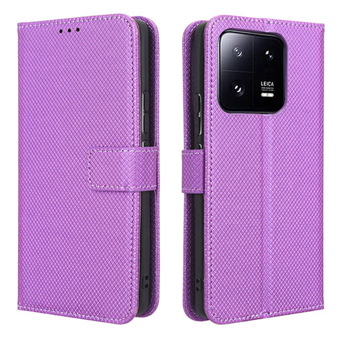 Leather Case Stands Flip Cover Holder BY1 for Xiaomi Mi 13 5G Purple