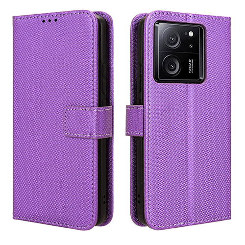 Leather Case Stands Flip Cover Holder BY1 for Xiaomi Mi 13T 5G Purple