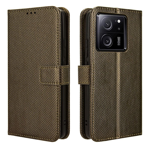 Leather Case Stands Flip Cover Holder BY1 for Xiaomi Mi 13T Pro 5G Brown