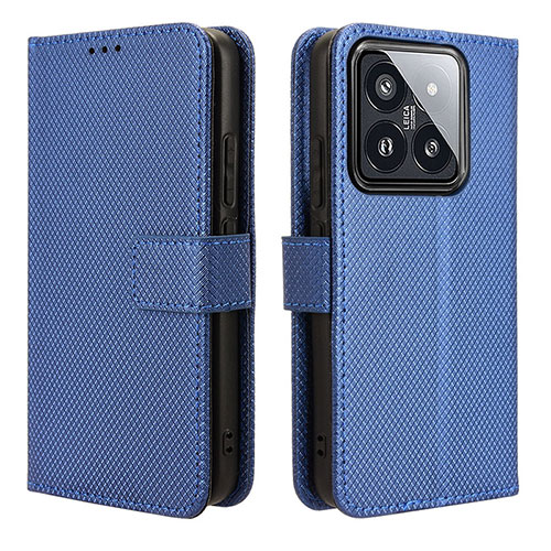 Leather Case Stands Flip Cover Holder BY1 for Xiaomi Mi 14 5G Blue