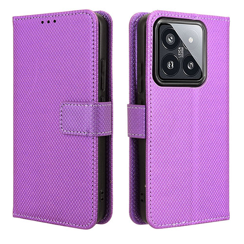 Leather Case Stands Flip Cover Holder BY1 for Xiaomi Mi 14 5G Purple