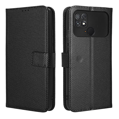 Leather Case Stands Flip Cover Holder BY1 for Xiaomi Poco C40 Black