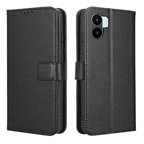 Leather Case Stands Flip Cover Holder BY1 for Xiaomi Poco C51 Black