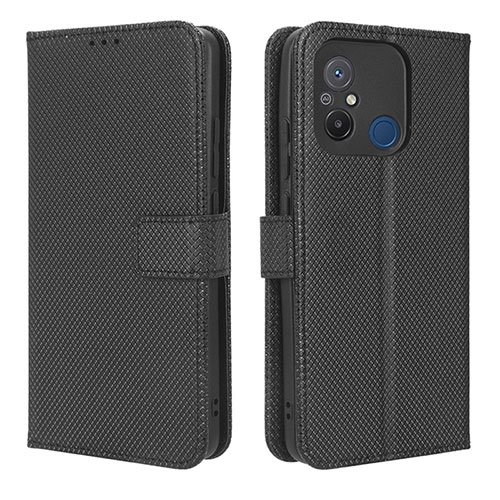 Leather Case Stands Flip Cover Holder BY1 for Xiaomi Poco C55 Black