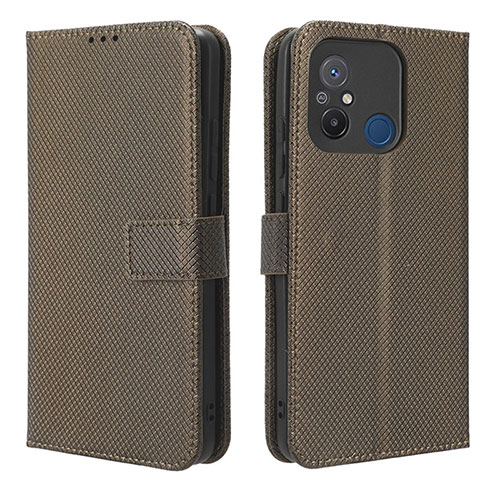 Leather Case Stands Flip Cover Holder BY1 for Xiaomi Poco C55 Brown