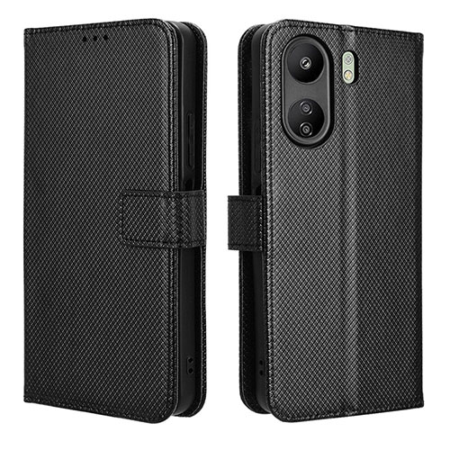 Leather Case Stands Flip Cover Holder BY1 for Xiaomi Poco C65 Black