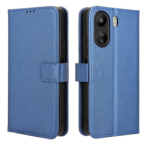 Leather Case Stands Flip Cover Holder BY1 for Xiaomi Poco C65 Blue