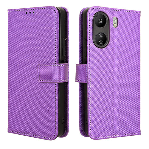 Leather Case Stands Flip Cover Holder BY1 for Xiaomi Poco C65 Purple