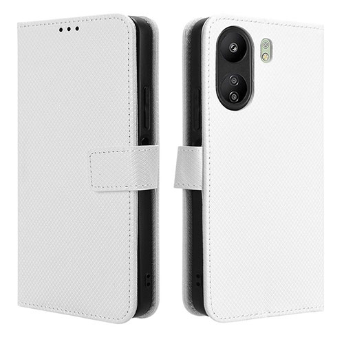 Leather Case Stands Flip Cover Holder BY1 for Xiaomi Poco C65 White