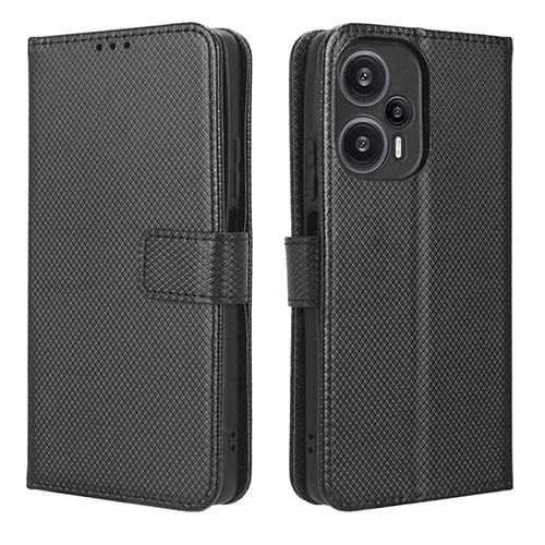 Leather Case Stands Flip Cover Holder BY1 for Xiaomi Poco F5 5G Black