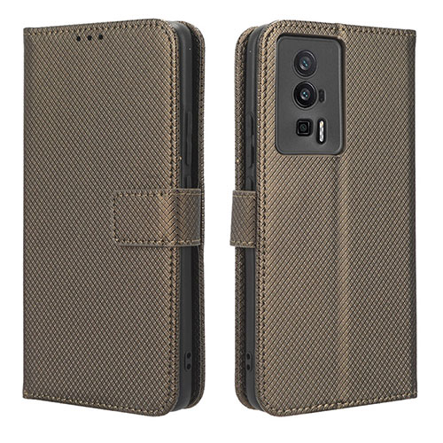 Leather Case Stands Flip Cover Holder BY1 for Xiaomi Poco F5 Pro 5G Brown