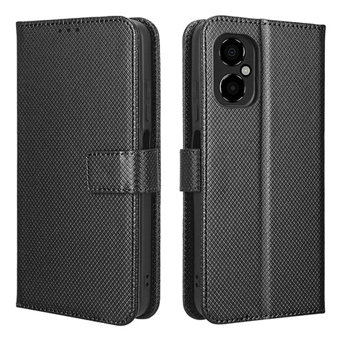 Leather Case Stands Flip Cover Holder BY1 for Xiaomi Poco M4 5G Black