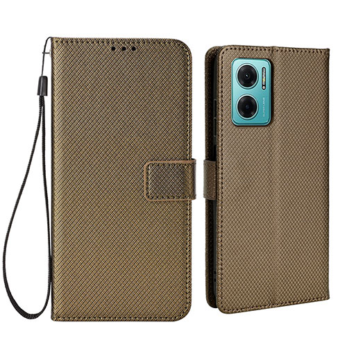 Leather Case Stands Flip Cover Holder BY1 for Xiaomi Redmi 10 5G Brown